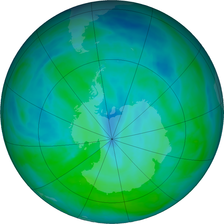 Antarctic ozone map for 23 December 2015
